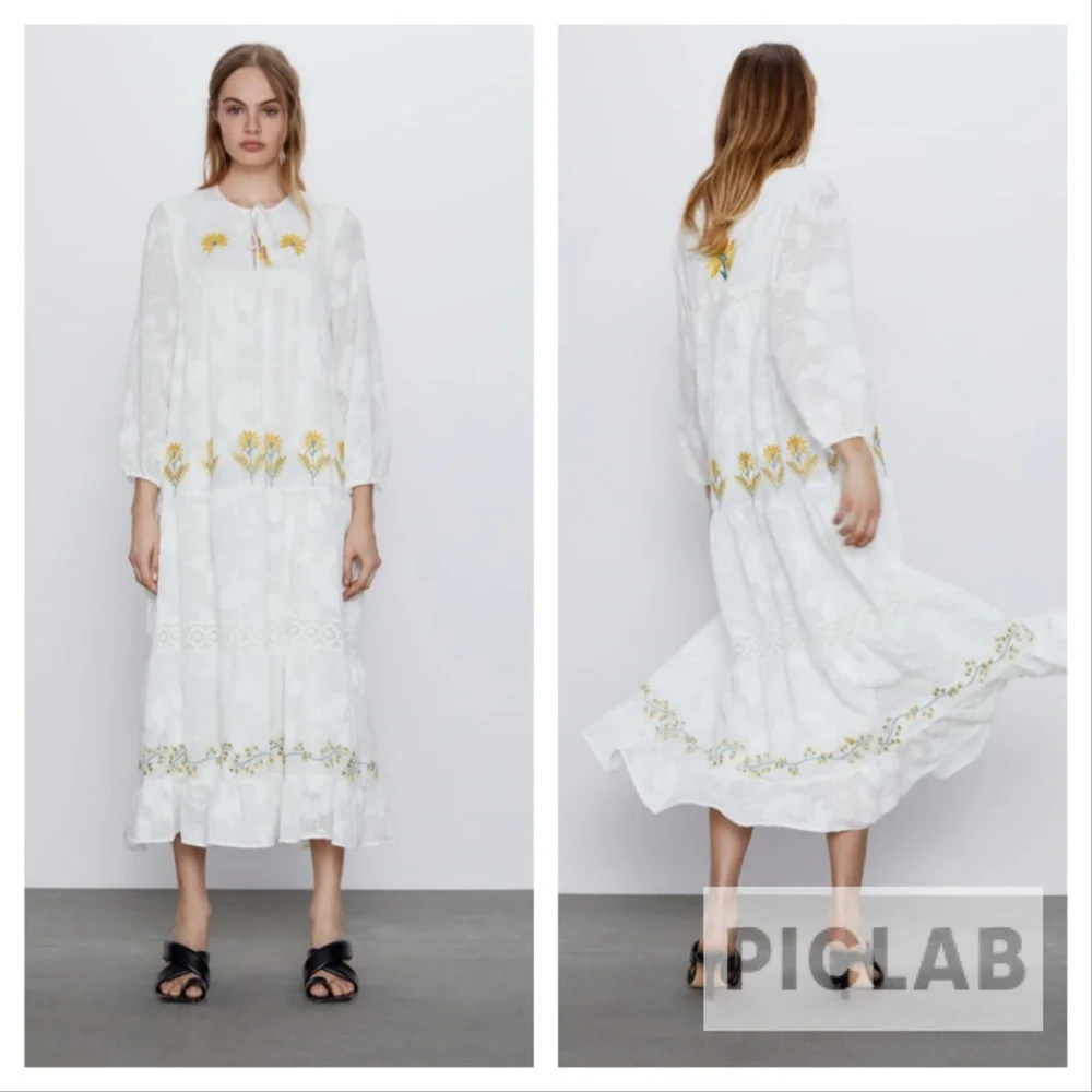 Zara tiered maxi dress w/ floral embroidery. NWT Host picked !! - Picture 3 of 10